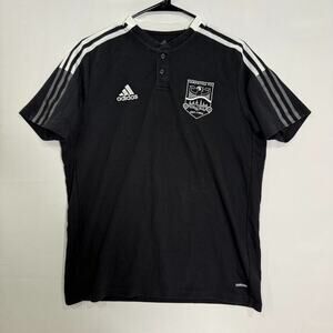 Adidas Carpathia‎ FC Soccer Jersey Men's M Black Primegreen Henley Stripe